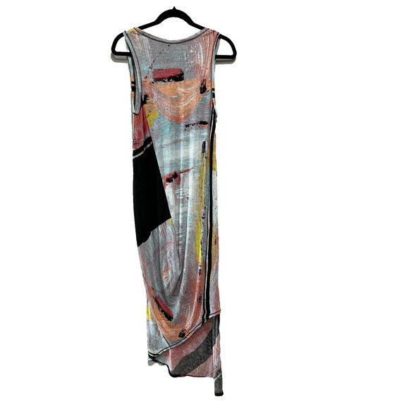 Rachel Roy jersey Asymmetrical handkerchief maxi dress abstract colorful Size-M - Picture 3 of 8